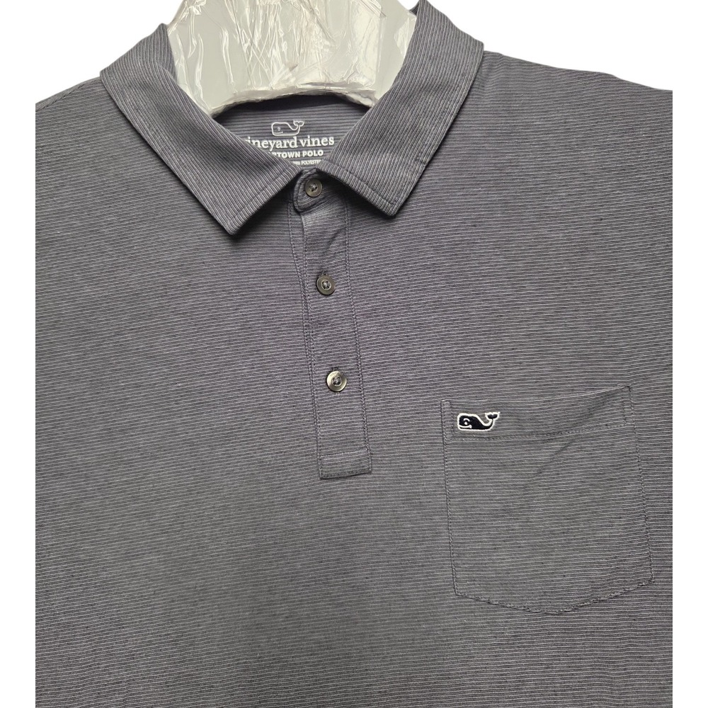 Vineyard Vines Edgartown Polo Mens XL Gray Striped Short Sleeve Pocket Shirt